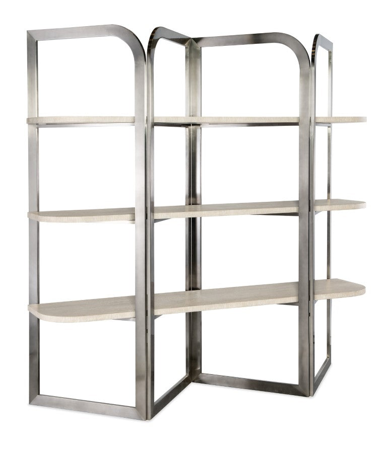 Hooker Furniture Modern Mood Etagere Sculptural Room-Divider With Wire-Brushed Quartered Oak Shelves And Pewter Frame, Airy Contemporary Storage And Display (82.25" H) Light Brown 6850-10445-80