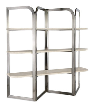 Hooker Furniture Modern Mood Etagere Sculptural Room-Divider With Wire-Brushed Quartered Oak Shelves And Pewter Frame, Airy Contemporary Storage And Display (82.25" H) Light Brown 6850-10445-80