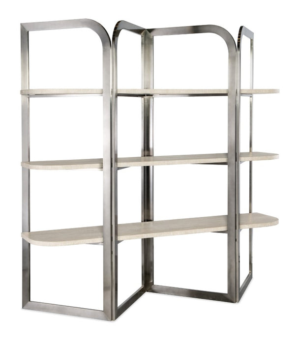 Hooker Furniture Modern Mood Etagere Sculptural Room-Divider With Wire-Brushed Quartered Oak Shelves And Pewter Frame, Airy Contemporary Storage And Display (82.25" H) Light Brown 6850-10445-80