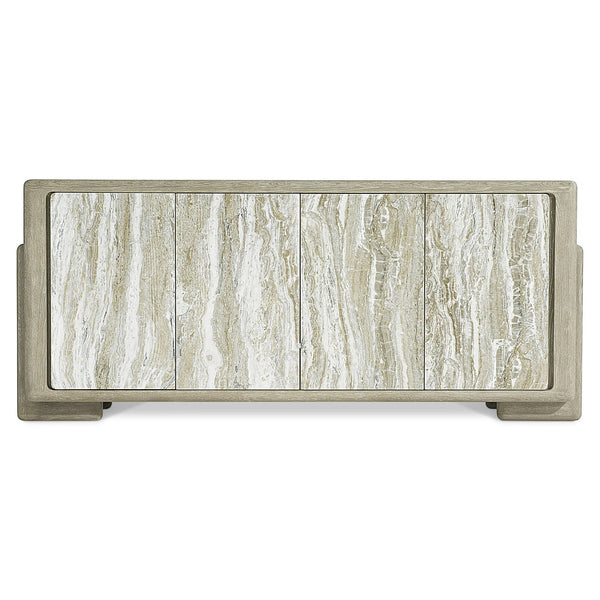 Bernhardt Bernhardt Arcadia Rustic-Modern Entertainment Credenza With Faux Stone Doors, Wire-Brushed Oak Finish 334880