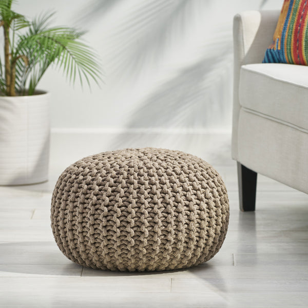 English Elm Moro Chunky Cable Knit Cotton Round Pouf Artisan Footrest for Living Room or Nursery 60480.00BRN