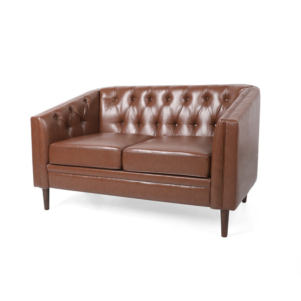English Elm Christopher Knight Home® - LOVESEAT Diamond-Tufted PU Upholstery with Button Stitching, Tapered Birch Legs, Contemporary Chic Light Brown 72248.00