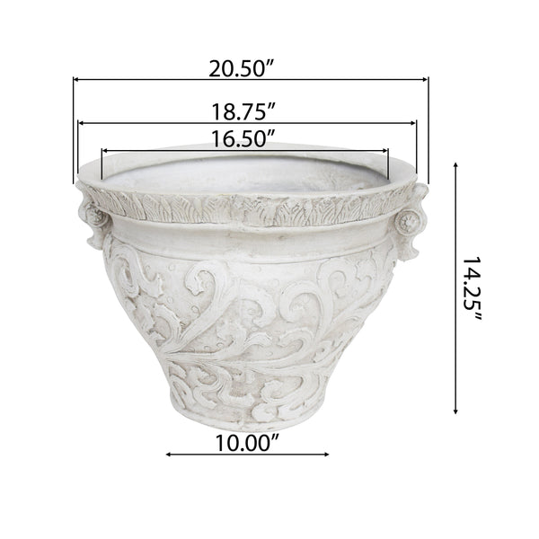 English Elm Largo Handcrafted Concrete Planter Antique White Aged Finish for Porch or Patio 63427.00WHI