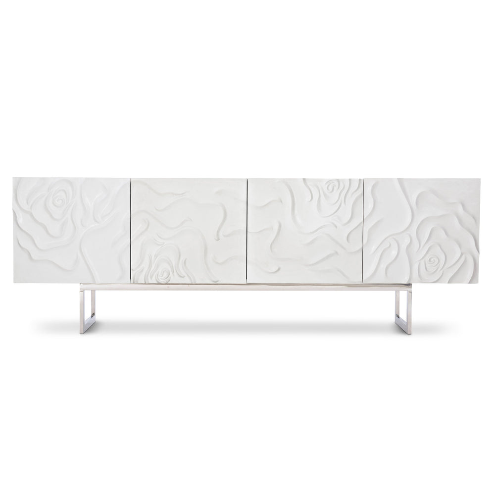 Bernhardt Bernhardt Penrose Credenza With Floral Plaster Fronts, Polished Stainless Base, Soft-Close Storage (96) 301870