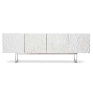 Bernhardt Bernhardt Penrose Credenza With Floral Plaster Fronts, Polished Stainless Base, Soft-Close Storage (96) 301870