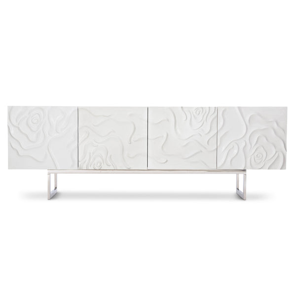 Bernhardt Bernhardt Penrose Credenza With Floral Plaster Fronts, Polished Stainless Base, Soft-Close Storage (96) 301870