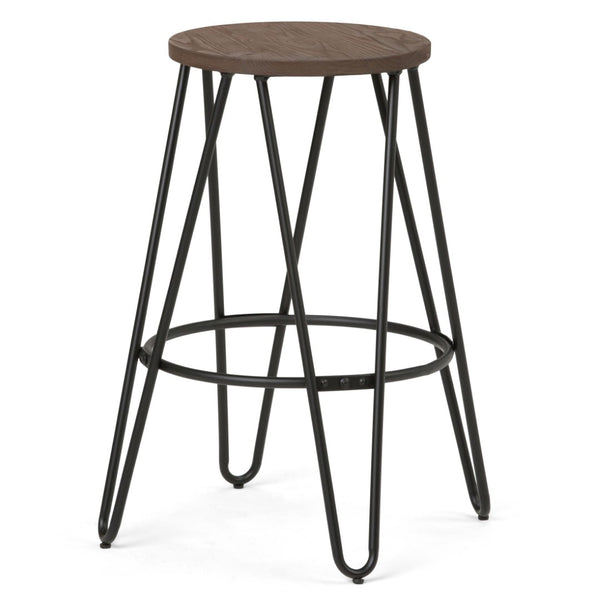 English Elm Simeon - Set Of 2 Industrial-Style 26" Metal Counter Stools With Elmwood Seat In Cocoa Brown/Black B136P159608-GIGA