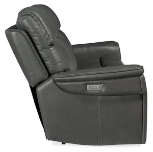 Hooker Furniture Lyra Zero Gravity Recliner Sofa With Power Headrest, Lumbar Support, Usb Charging, Cupholder, Top-Grain Leather Medium Gray SS608-PHZL3-093