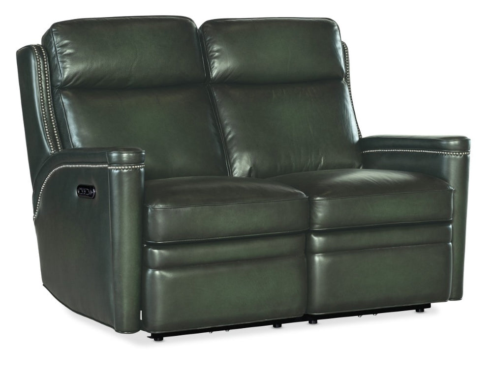 Hooker Furniture Hamilton Power Loveseat With Zero-Gravity Recline, Usb Charging, Top-Grain Leather, Nailhead Trim Green SS116-PHZ2-029