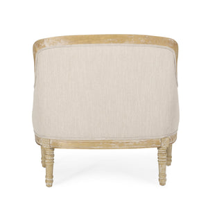 English Elm Christopher Knight Home® - CLUB Chair with French Country Carved Accents, Upholstered Comfort, Weathered Rubberwood Frame -Elegant beige brown 71064.00BGE