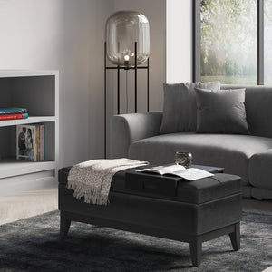 English Elm Oregon Storage Ottoman Bench with Tray and Lift-Top Storage, Satin Cream Faux Leather Accent Seat Black B136P159070