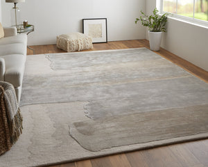 Feizy Rugs Anya Modern Watercolor-inspired Hand-tufted Wool And Viscose Rug For Contemporary Spaces Ivory,Gray Wool,Viscose Any8921fgryivye10