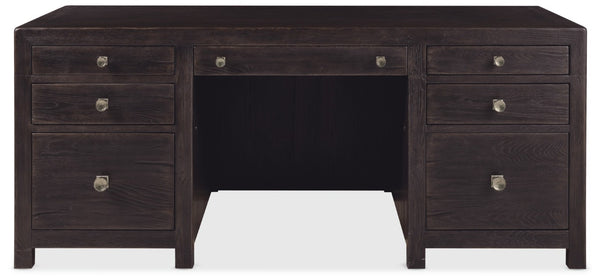 Hooker Furniture Driftwood Executive Desk With Buckboard Sun-Faded Oak Finish, 7-Drawer Storage, Locking Files Dark Wood 6820-10462-99