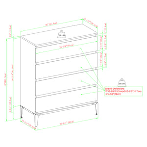 36" 4-Drawer Urban Chest English Oak BR36ELR4DEO-T Walker Edison
