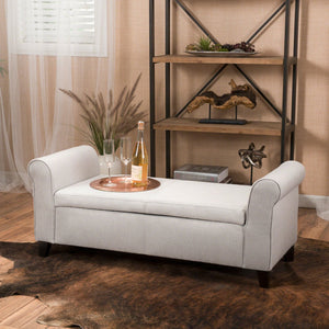 English Elm Christopher Knight Home® - HAYES Storage Ottoman Bench with Roll Arms and PU Leather Upholstery, Built-In Hidden Seat Storage, Birch Wood Legs LIGHT GREY 57735.00LGR