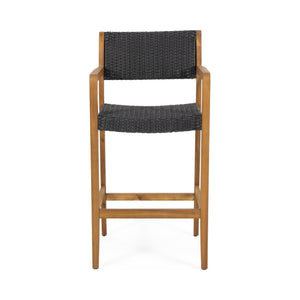 English Elm Christopher Knight Home® - GENESEE Acacia Wood Outdoor Bar Stools Set of 2 — Teak Finish Faux Rattan Seats, Handcrafted Elegance 68991.00PEBLK