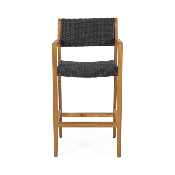 English Elm Christopher Knight Home® - GENESEE Acacia Wood Outdoor Bar Stools Set of 2 — Teak Finish Faux Rattan Seats, Handcrafted Elegance 68991.00PEBLK