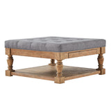 Homelegance By Top-Line Cadeo Baluster Pine Tufted Storage Ottoman Natural Pine