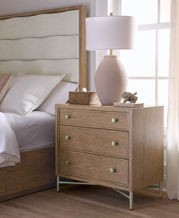 Hooker Furniture Sonnet Light Oak Three-Drawer Nightstand With Woven Cane Accents, Felt Liner & Cord Management 6072-90216-85