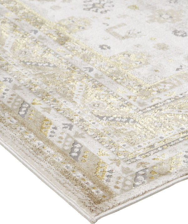 Feizy Rugs Aura Luxurious Modern Persian Area Rug - Durable Polyester Blend With Elegant Gold & Silver Design Gold,Ivory Polyester,Polypropylene Aur3738fgldivyp18