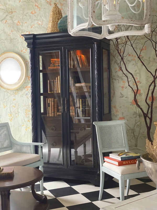 Hooker Furniture Charleston Colonial-Style Upholstered Side Chair With Woven Cane Back, Distressed Magnolia Finish And Comfort Seat Light Blue 6750-75410-40