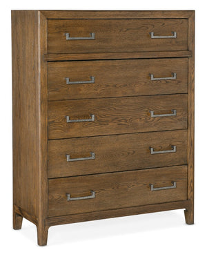 Hooker Furniture Chapman Five-Drawer Chest With Sorrel White Oak Veneer, Cedar-Lined Drawer, Felt Liner & Hammered Pewter Accents 6033-90010-85