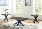 Steve Silver Harris 3-Piece Black Table Set with Ash Veneers & Timber-Beam Pedestal Base - 28