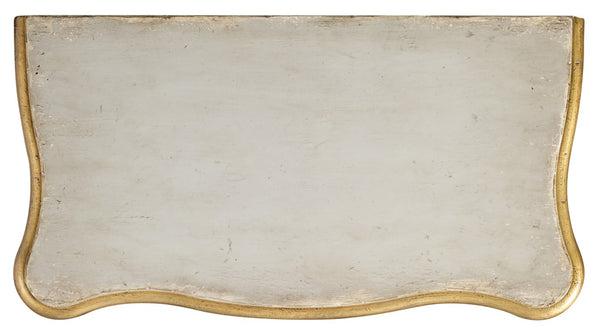 Hooker Furniture French Two Drawer Chest — Light Gray Distressed Vintage French Nightstand With Gold Leaf Accents, 30" Wide 500-50-887
