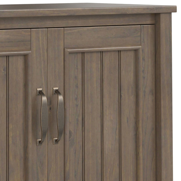 English Elm Lev Solid Wood Low Storage Cabinet Smoky Brown – Handcrafted Transitional 2-Door Cabinet w/ Shelves, Bronze Handles B136P158818