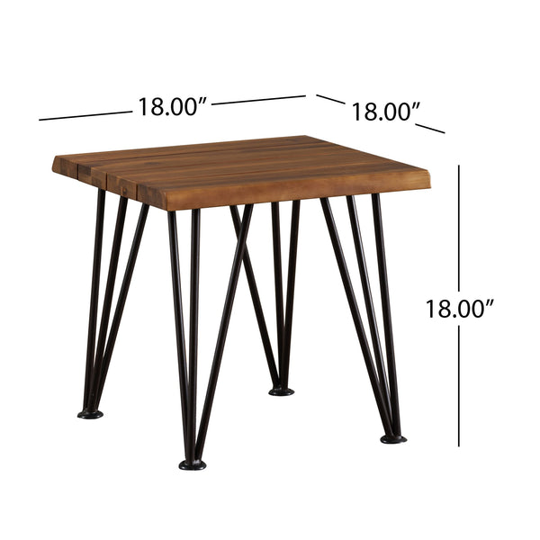 English Elm Zion Outdoor Acacia Wood Iron Side Table Rustic Industrial Patio Accent Piece 61003.00