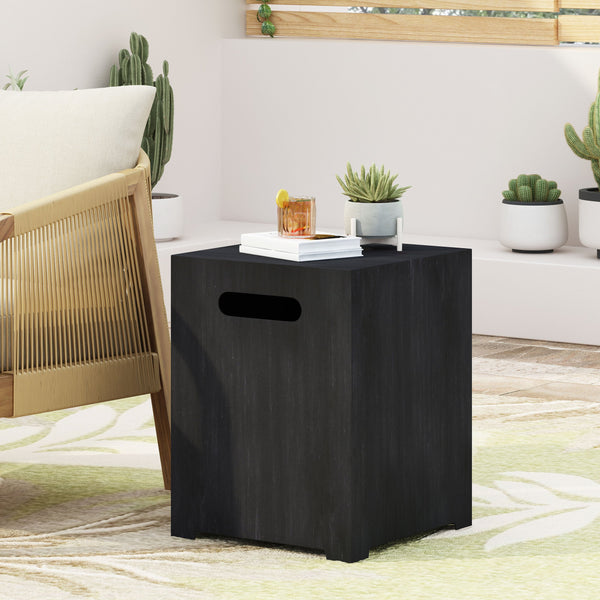 English Elm Propane Tank Cover Outdoor Iron Side Table with Slatted Storage for Fire Pit Patios 67760.00BLKBRS