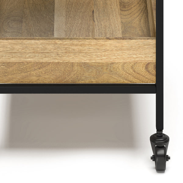 English Elm Simons Handcrafted 24" Bar Cart in Natural Mango Wood with Metal Frame, Glass Rack & Locking Casters B136P159612