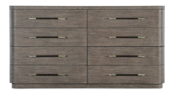 Hooker Furniture Modern Mood Dresser With 8 Self-Closing Drawers, Felt-Lined Tops, Cedar Bottoms, Leather Pulls Elegance Medium Brown 6850-90002-89