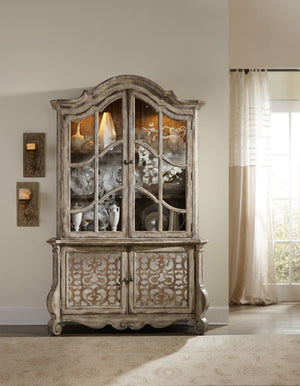Hooker Furniture Chatelet Caramel Froth Buffet With Mirrored Fretwork Doors, Pecky Pecan Veneer & Antique Hardware 5351-75900