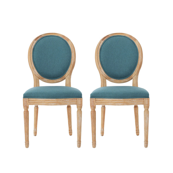 English Elm Kd French Country Rubberwood Dining Chairs Fluted Legs Padded Seat Set of 2 Teal 60352.00