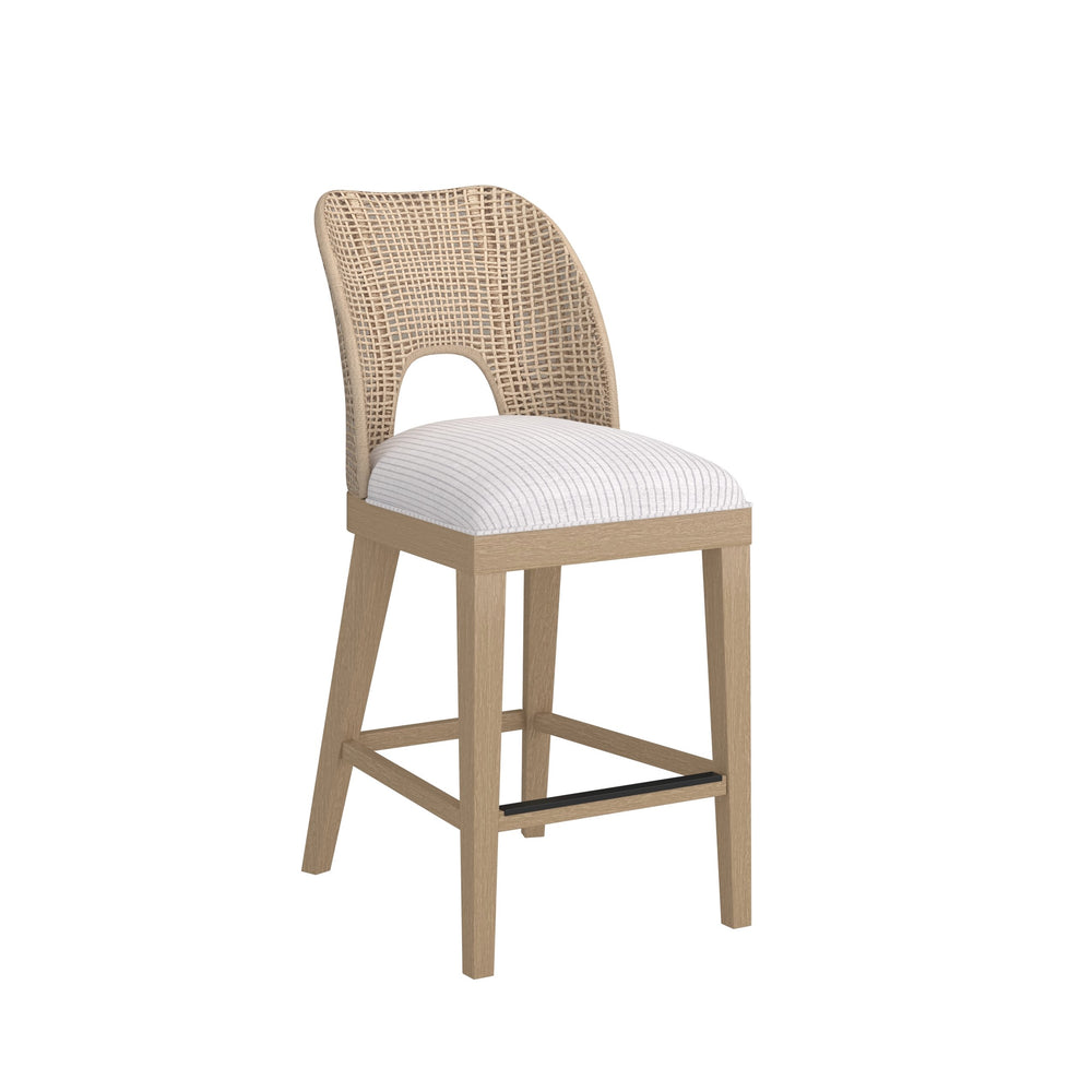 A.R.T. Furniture Frame Woven Counter Stool - Modern Design With Natural Cane Back & Striped Upholstered Seat, Chic Look Brown Ash & Poplar Solid,Plank,Effect Flakey & Quarter,Sawn Oak Veneer,Cane,Foam,Fabric 278209-2335cl