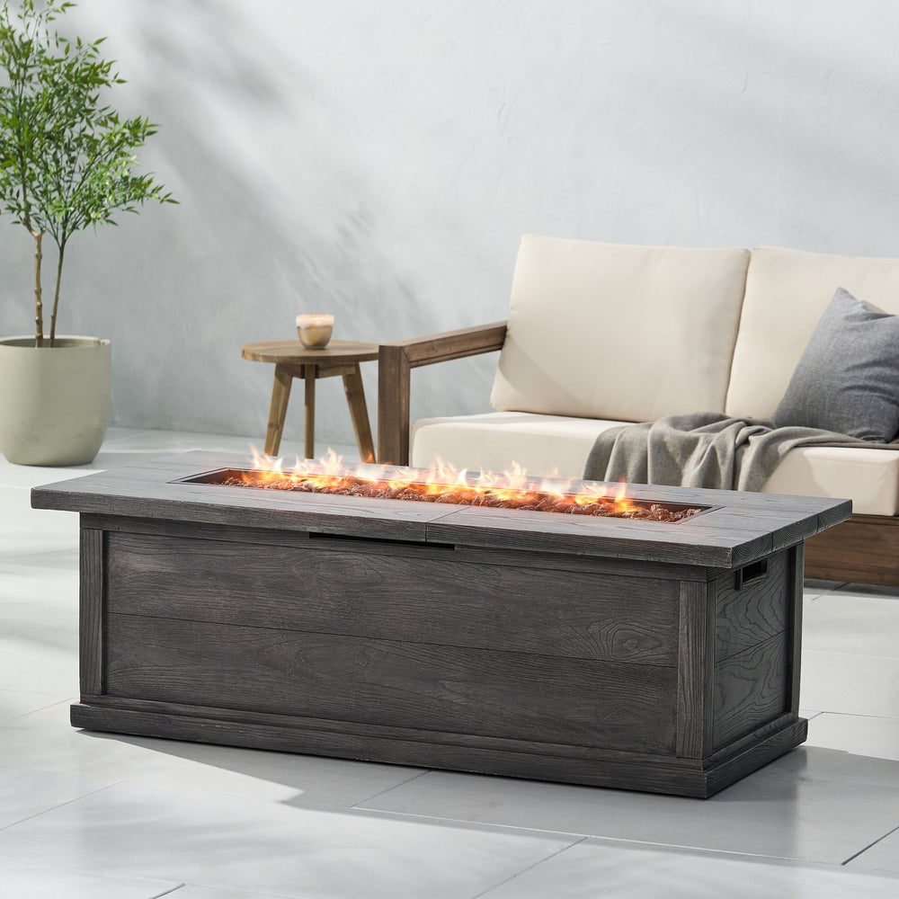 English Elm 56" Outdoor Rectangular Propane Fire Pit 50000 Btu Mgo Concrete Wood Grain Patio 57570.00GRY-50K