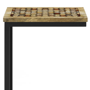 English Elm Davisville Handcrafted C Side Table in Natural Mango Wood with Geometric Resin Inlay & Black Metal Frame B136P158581