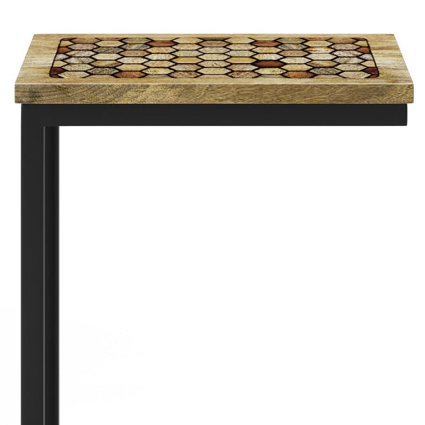 English Elm Davisville Handcrafted C Side Table in Natural Mango Wood with Geometric Resin Inlay & Black Metal Frame B136P158581