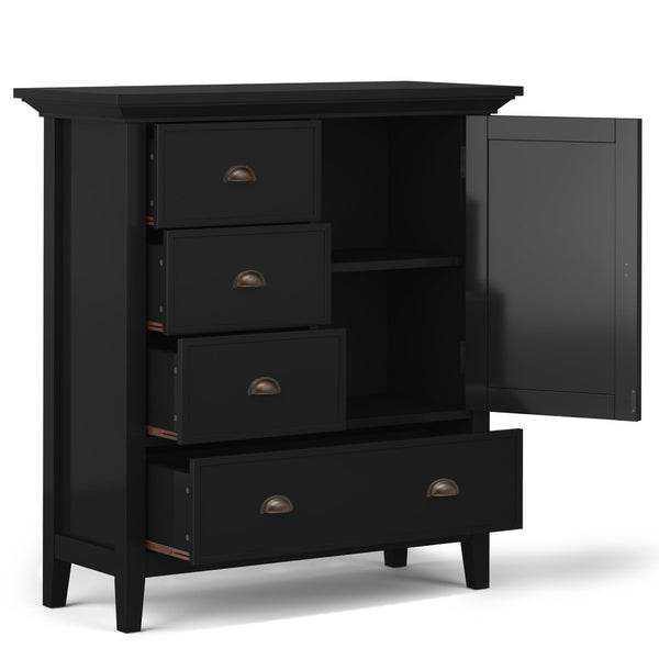 English Elm Redmond Medium Storage Cabinet - Handcrafted Solid Wood In Elegant Black Finish With Antique Brass Hardware B136P159530-GIGA