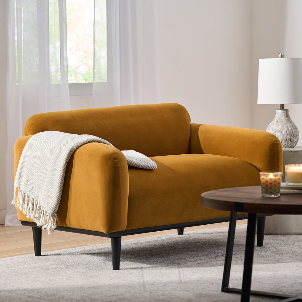 English Elm Loveseat Boucle Velvet Curved Birch Frame Compact Seating for Modern Living Rooms 74315.00TUMR
