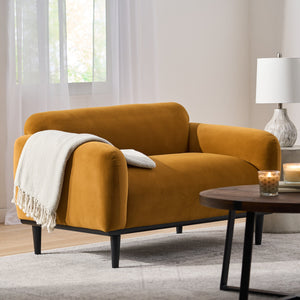 English Elm Loveseat Boucle Velvet Curved Birch Frame Compact Seating for Modern Living Rooms 74315.00TUMR