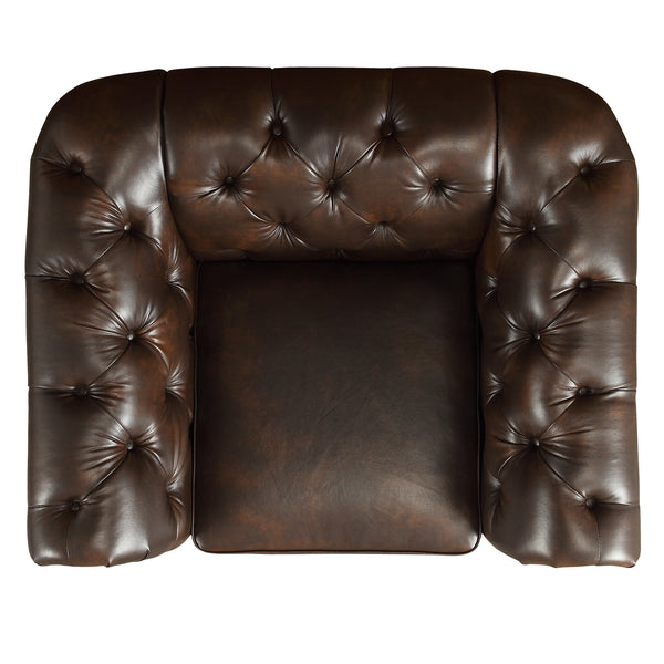 Homelegance By Top-Line Pietro Tufted Scroll Arm Chesterfield Chair Brown Bonded leather