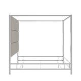 Homelegance By Top-Line Marcel Chrome Finish Metal Canopy Bed with Linen Panel Headboard Chrome Metal