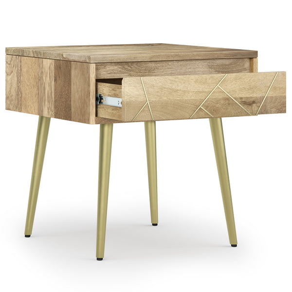 English Elm Jager Side Table – Handcrafted Mid-Century Accent With Natural Wood & Brass Details For Modern Spaces B136P158749