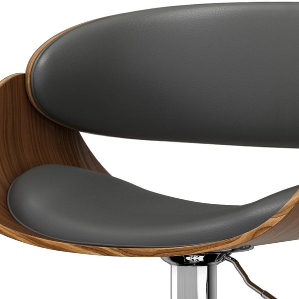 English Elm Amery Mid Century Modern Adjustable Swivel Bar Stool with Walnut Veneer Bentwood Frame & Gas Lift Dark Gray B136P158314