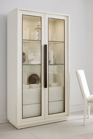A.R.T. Furniture Blanc Display Cabinet - Contemporary Alabaster & Burnished Bronze With Touch Lighting & Storage Drawers White Parawood Solids,Metal,Glass 289240-1040
