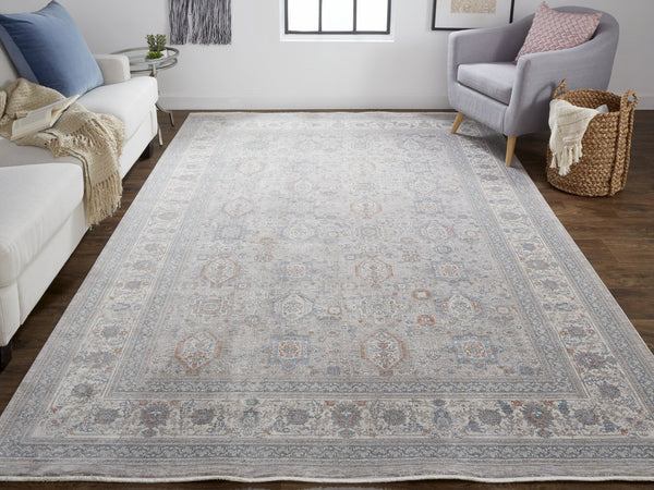 Feizy Rugs Marquette Elegant Power-loomed Rug With Traditional Persian Motifs - Stain Resistant And Durable Taupe,Silver,Blue Polyester,Acrylic Mrq3761fgrymltf06