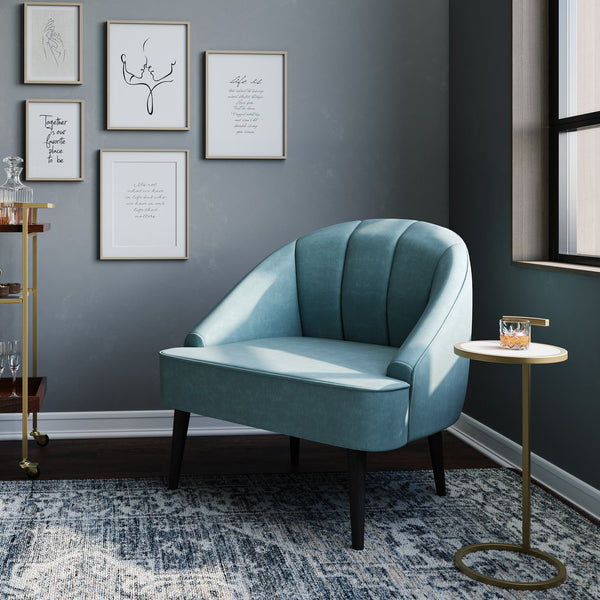 English Elm Brook Marble C Side Table White Marble Top with Gold Metal Base — Modern C-Shape Slide-Under End Table (24") B136P159927