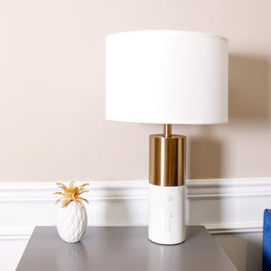 Pasargad Home Rhoda Marble White/Gold Table Lamp - Elegant Design Perfect For Any Space, H25" White Marble Pmt-29011